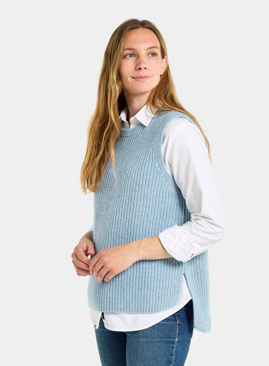 Women’s knitted rib vest in Blue.