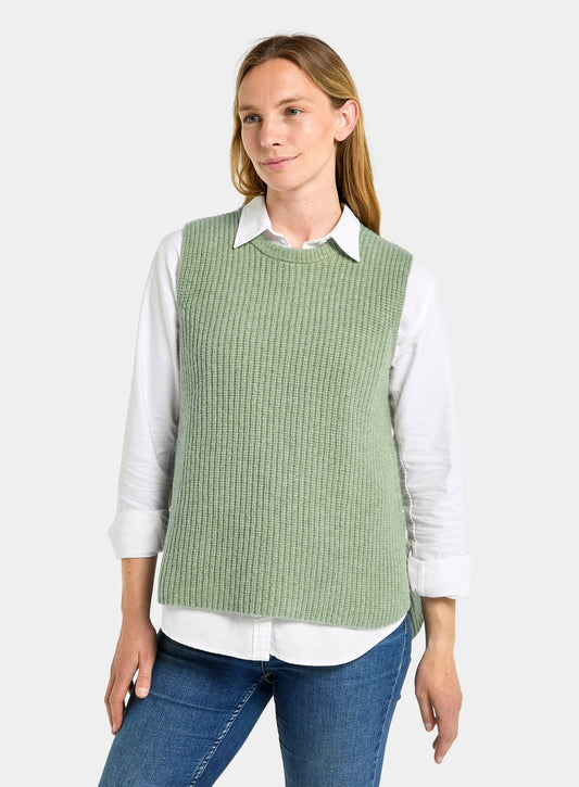Women’s knitted rib vest in Green.