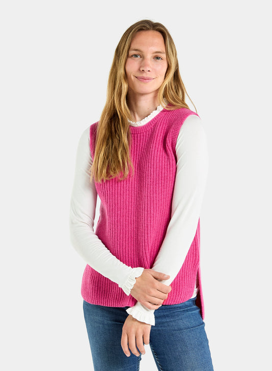 Women’s knitted rib vest in Pink.
