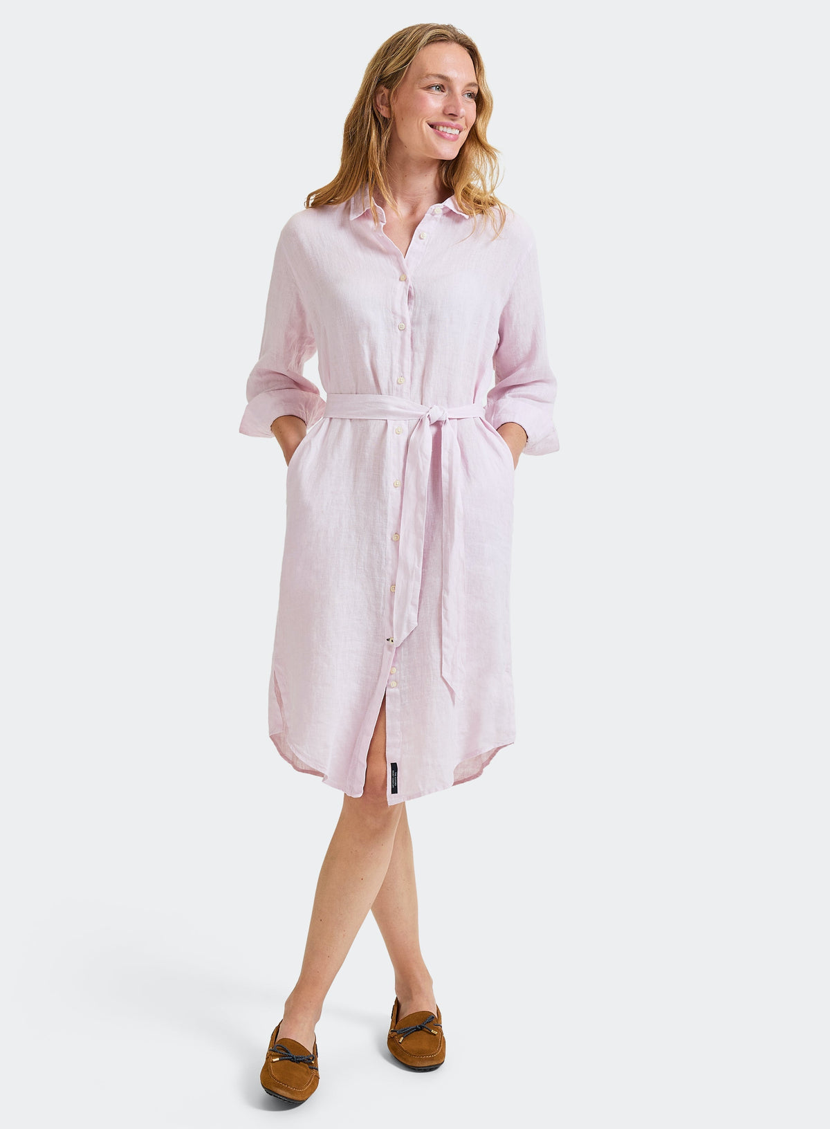 Women’s linen shirt dress in Pink.