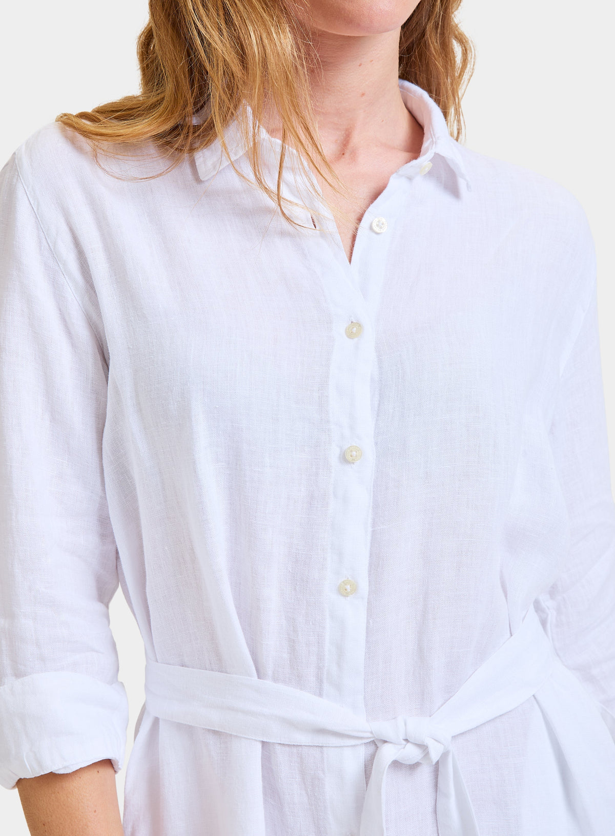 Women’s linen shirt dress in White.