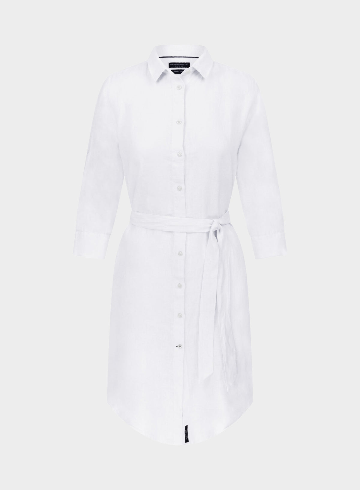 Women’s linen shirt dress in White.