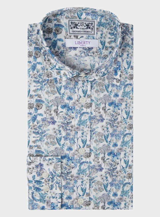 Women’s shirt in Poets Meadow Blues Liberty fabric.