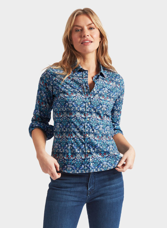 Women’s shirt in Strawberry Thief Liberty fabric.