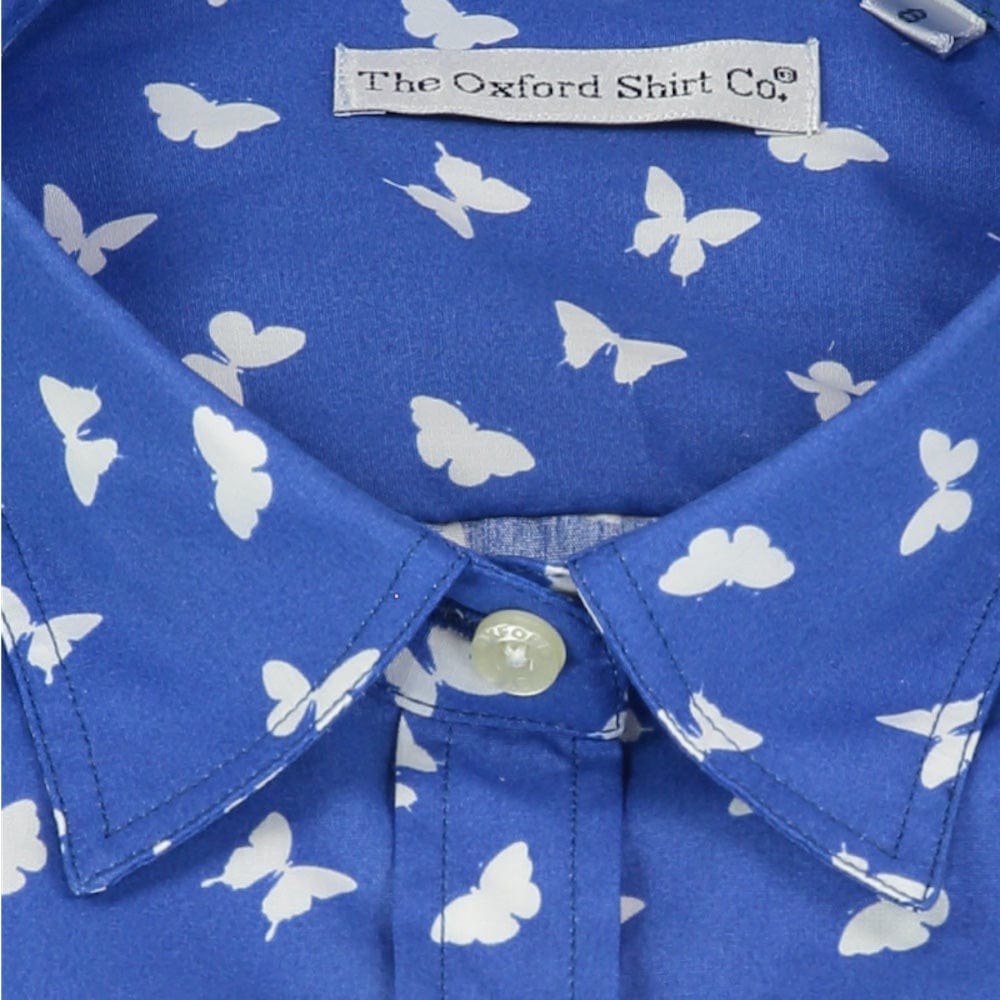 Blue Butterflies Patterned Fitted Shirt