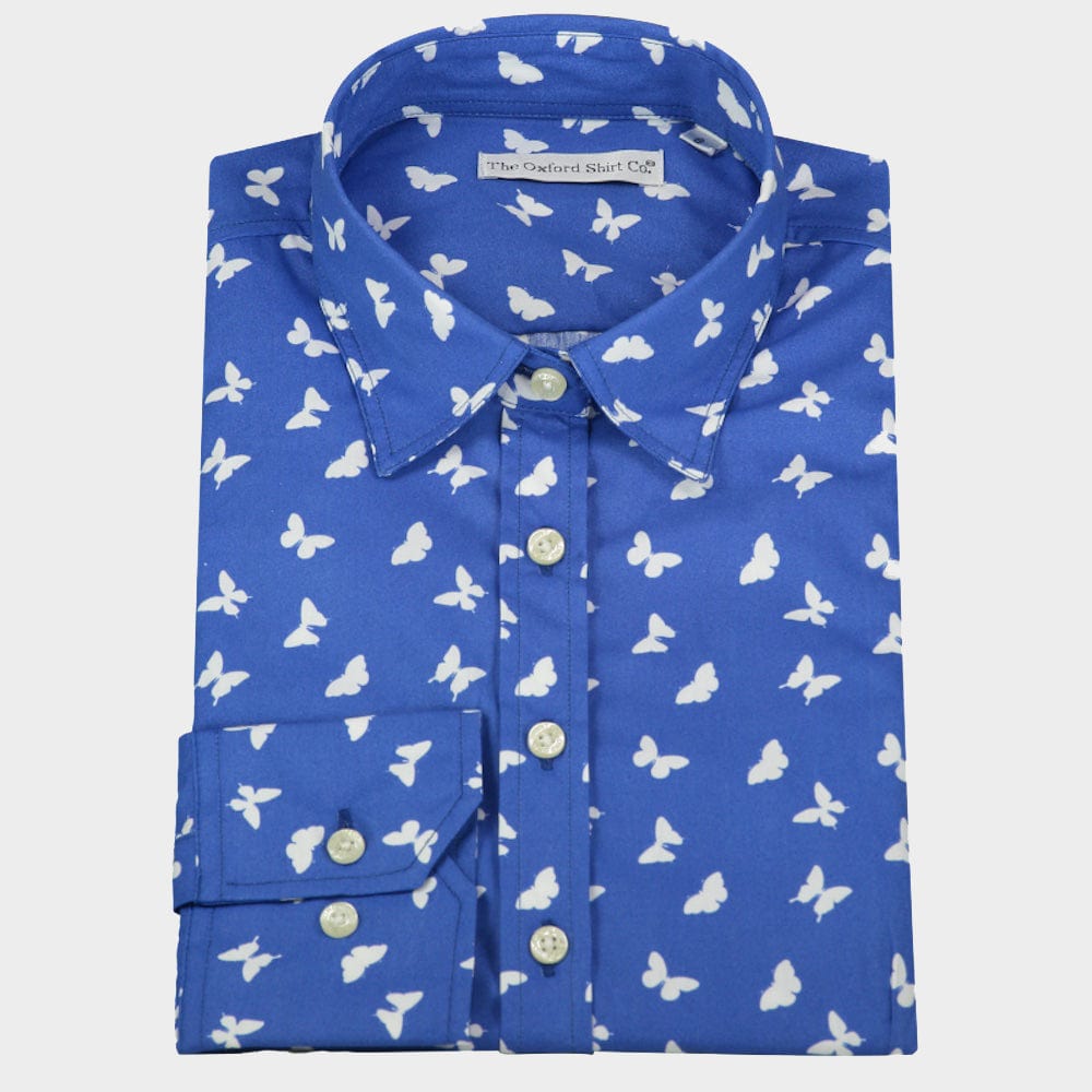 Blue Butterflies Patterned Fitted Shirt
