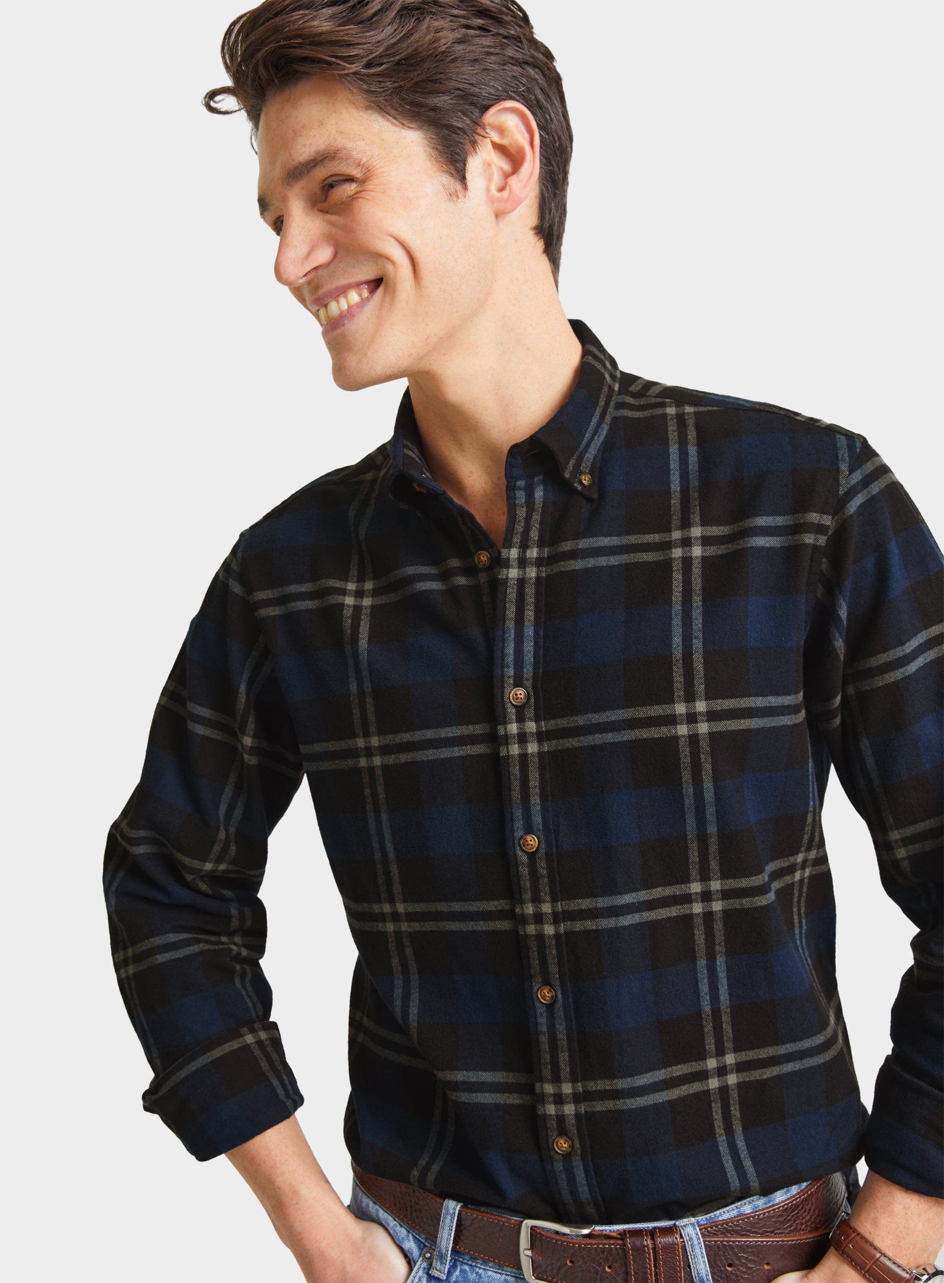 Button Down Flannel Shirt - Blue and Navy Check