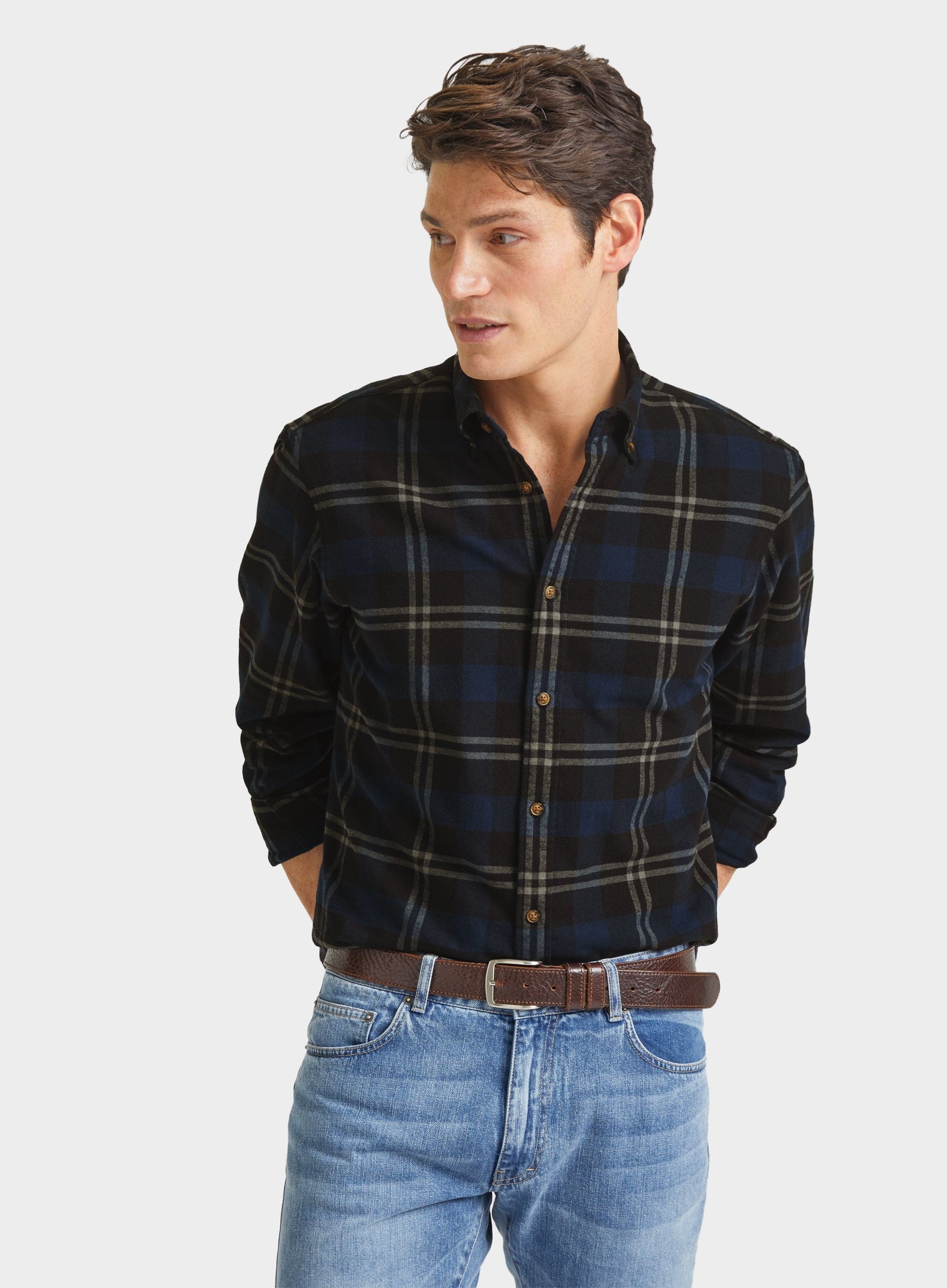 Button Down Flannel Shirt - Blue and Navy Check