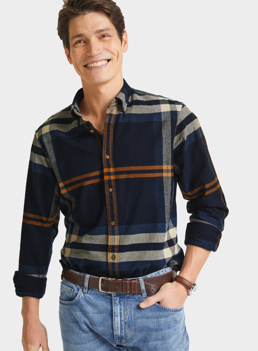 Button Down Flannel Shirt - Blue and Yellow Check