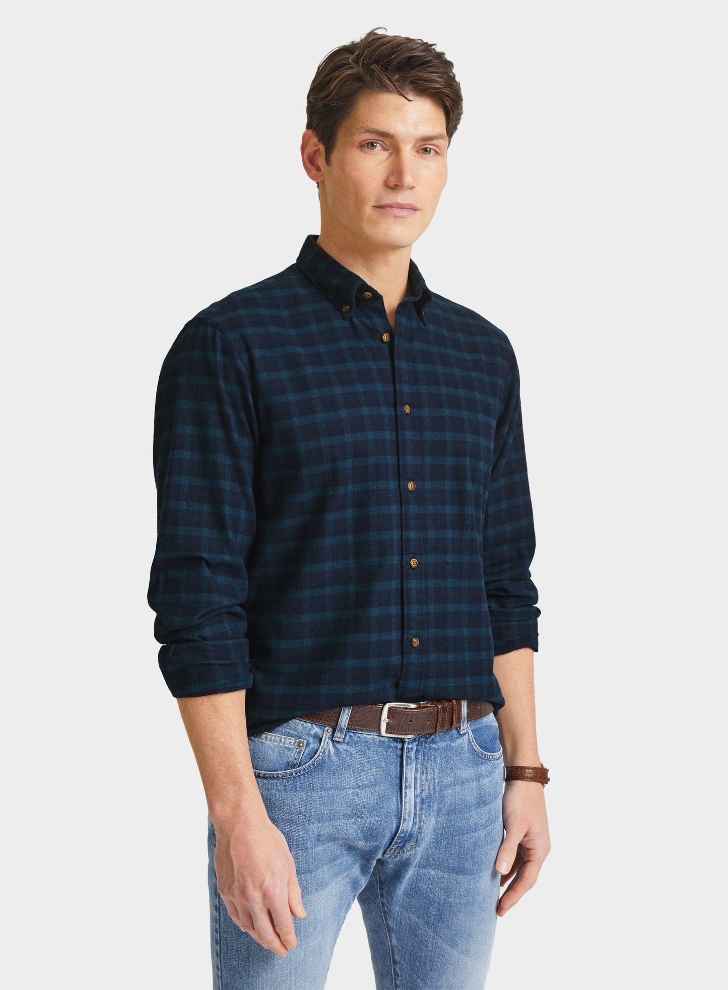 Button Down Flannel Shirt - Green Check