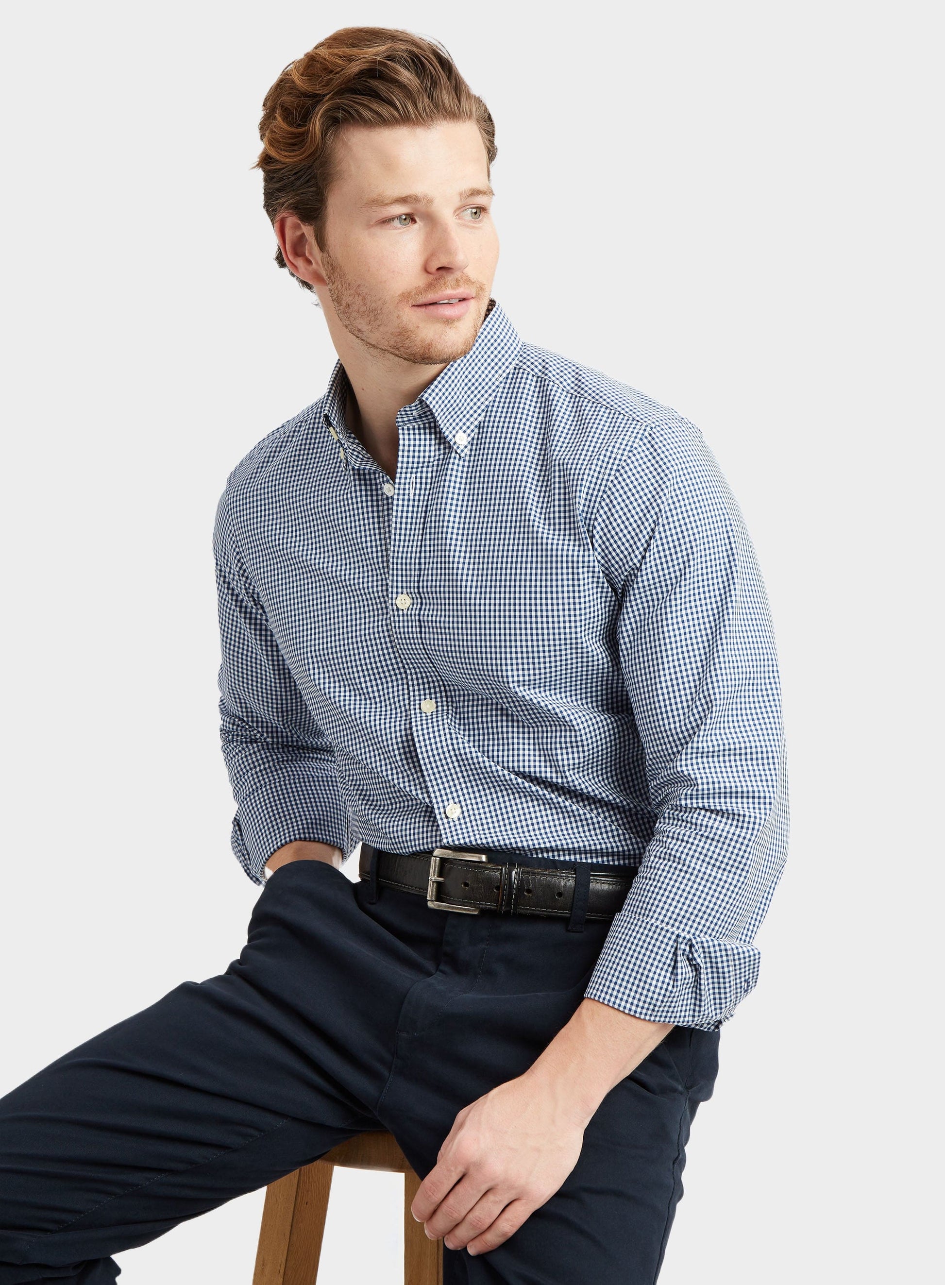 Button Down Gingham Shirt - Navy