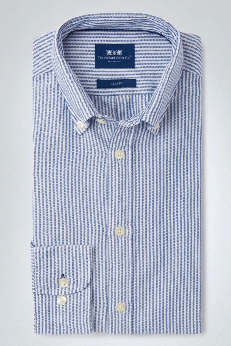 Button Down Oxford Shirt - Dark Blue Stripe