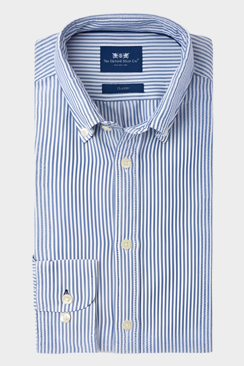 Button Down Oxford Shirt - Dark Blue Stripe