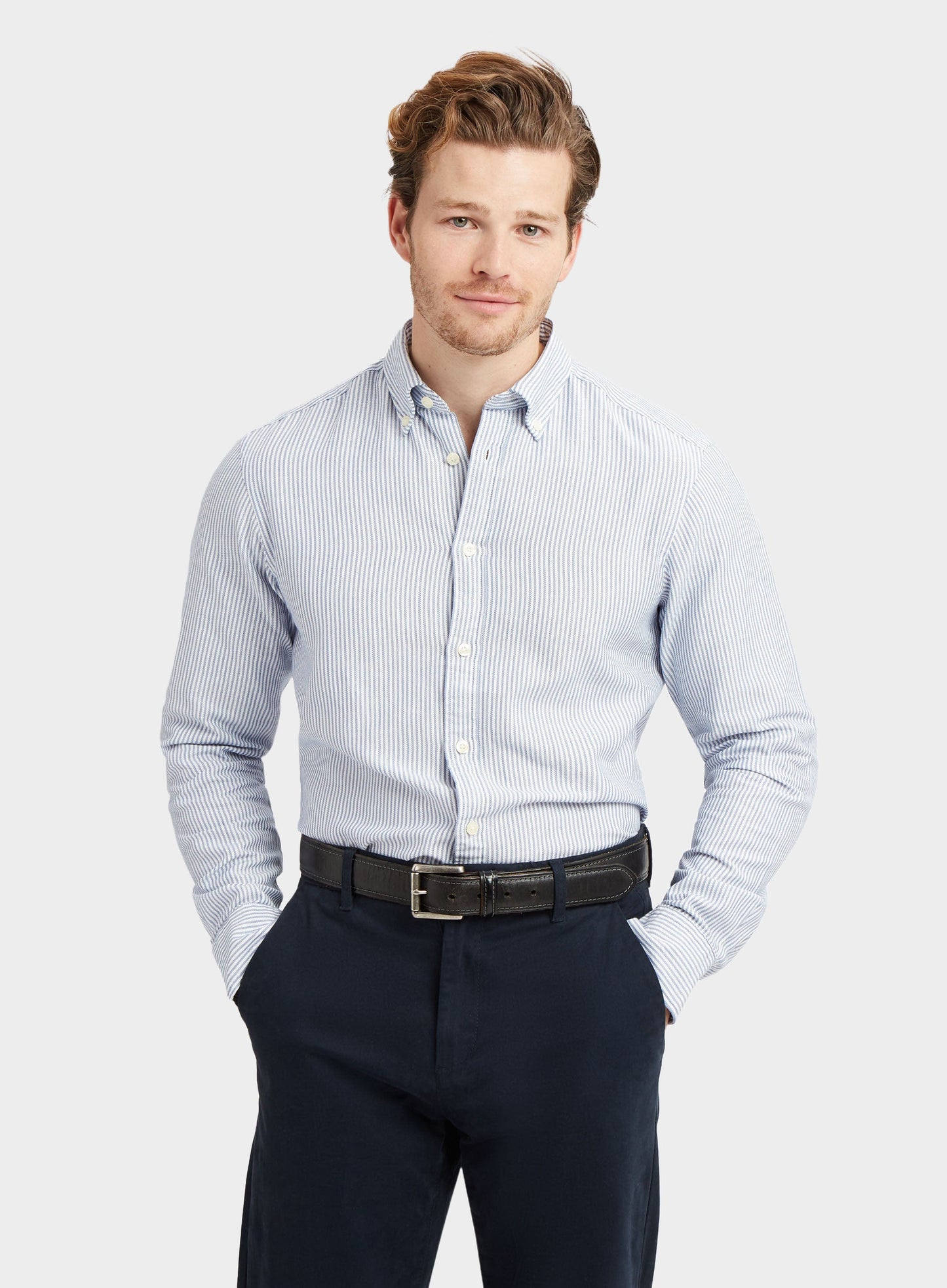 Button Down Oxford Shirt - Dark Blue Stripe