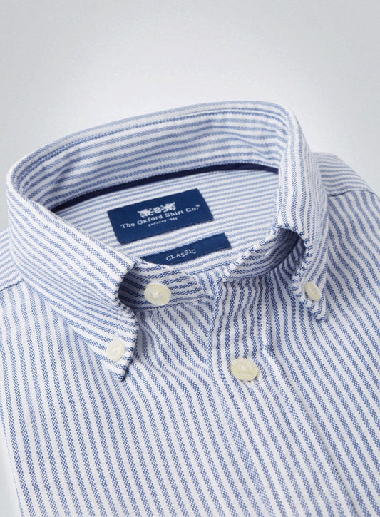 Button Down Oxford Shirt - Dark Blue Stripe