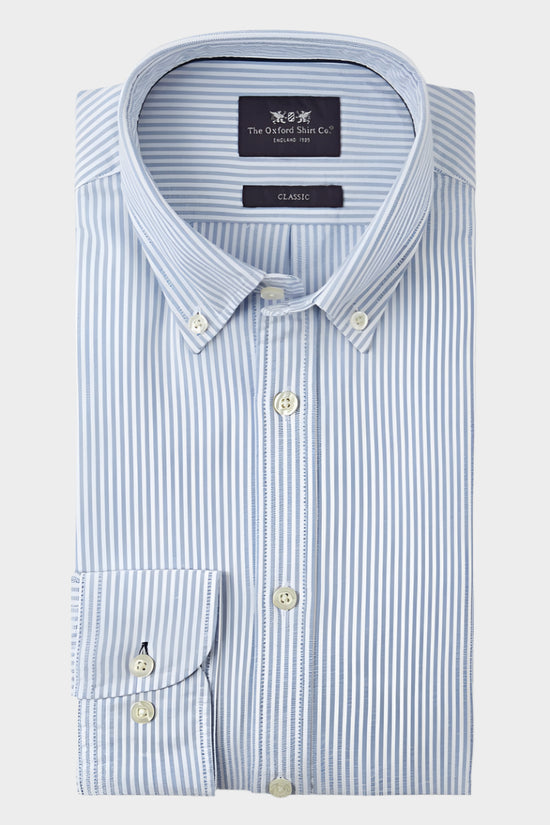 Mens Button Down Oxford Shirt in Blue Stripe - Oxford Shirt Co.