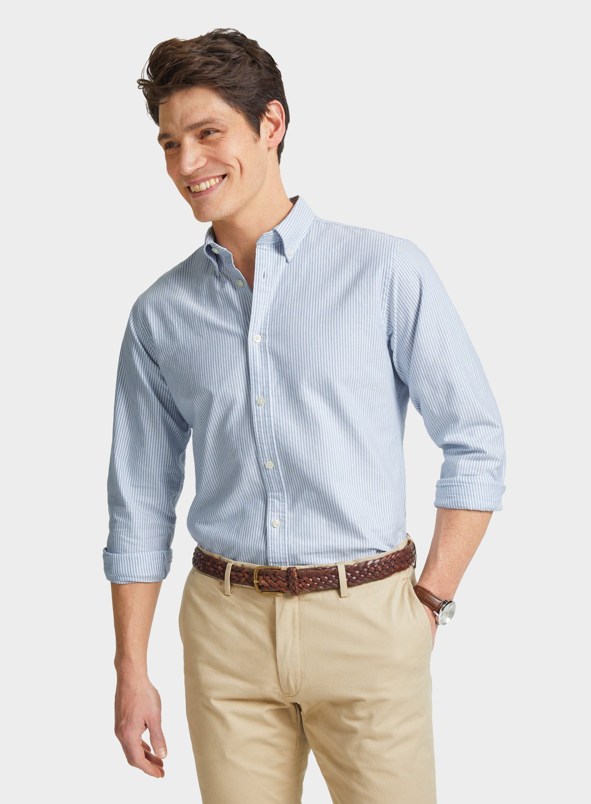 Mens Button Down Oxford Shirt in Blue Stripe - Oxford Shirt Co.