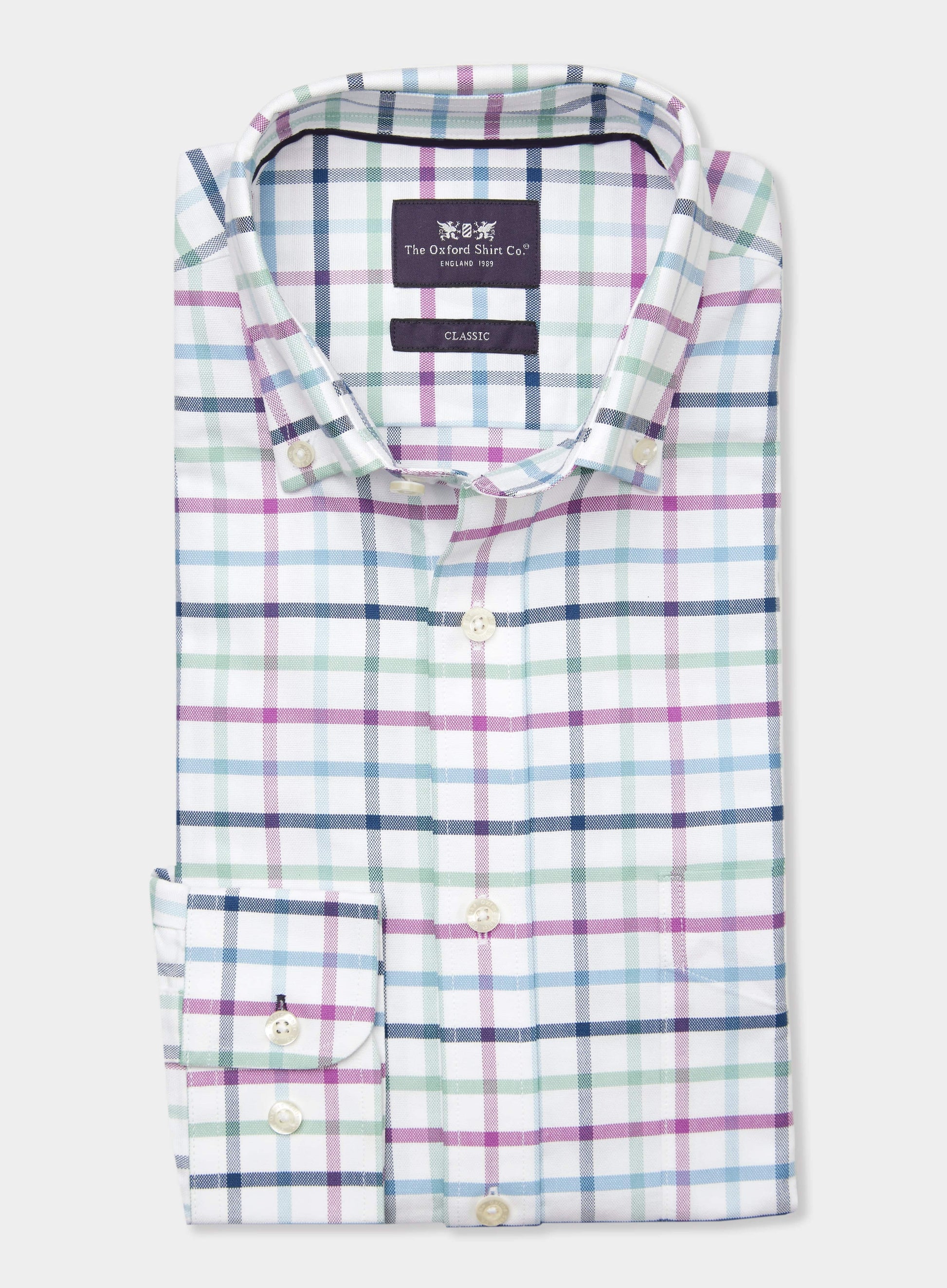 Button Down Shirt in Green and Purple Check