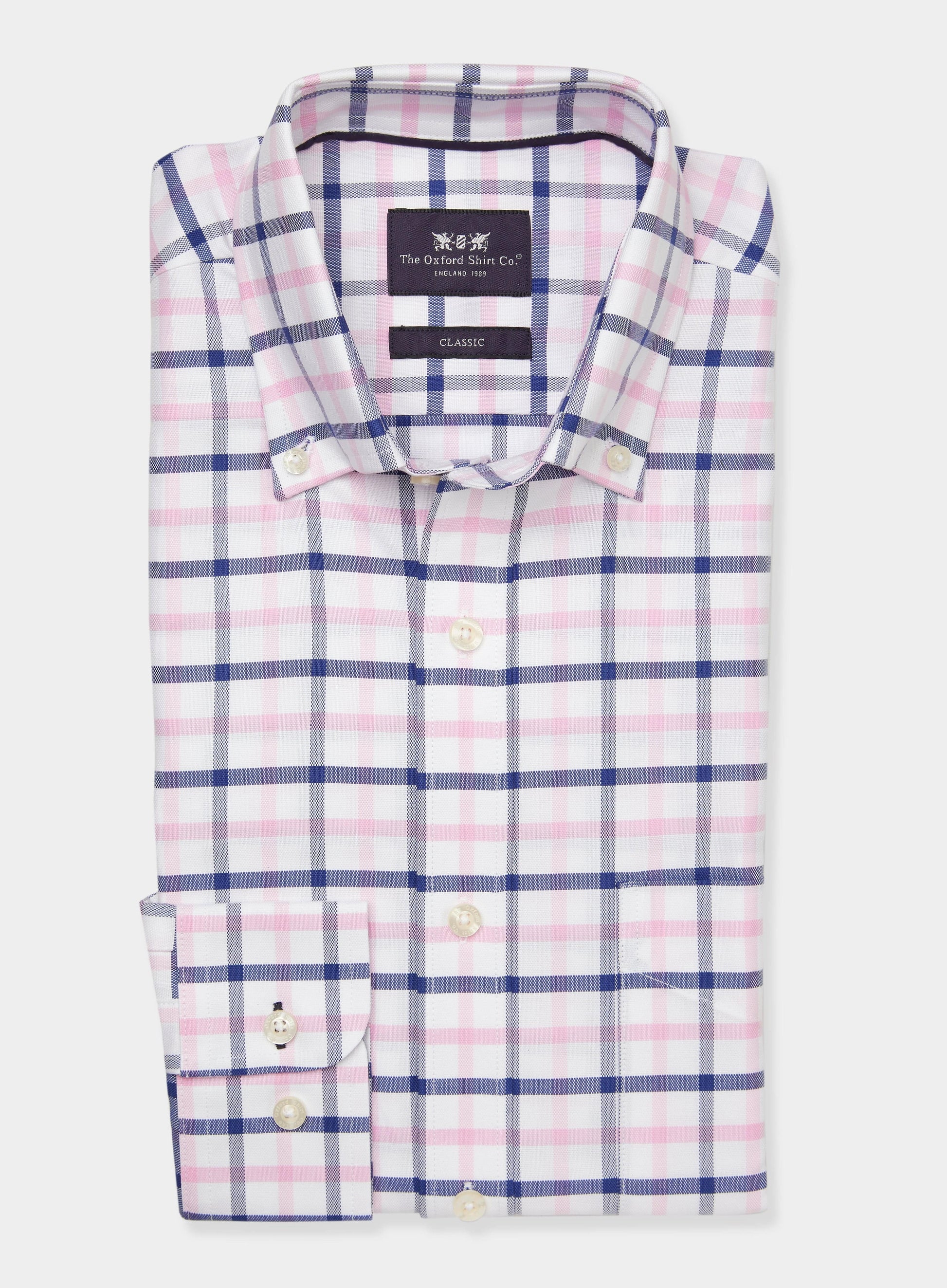 Button Down Shirt in Navy and Pink Check