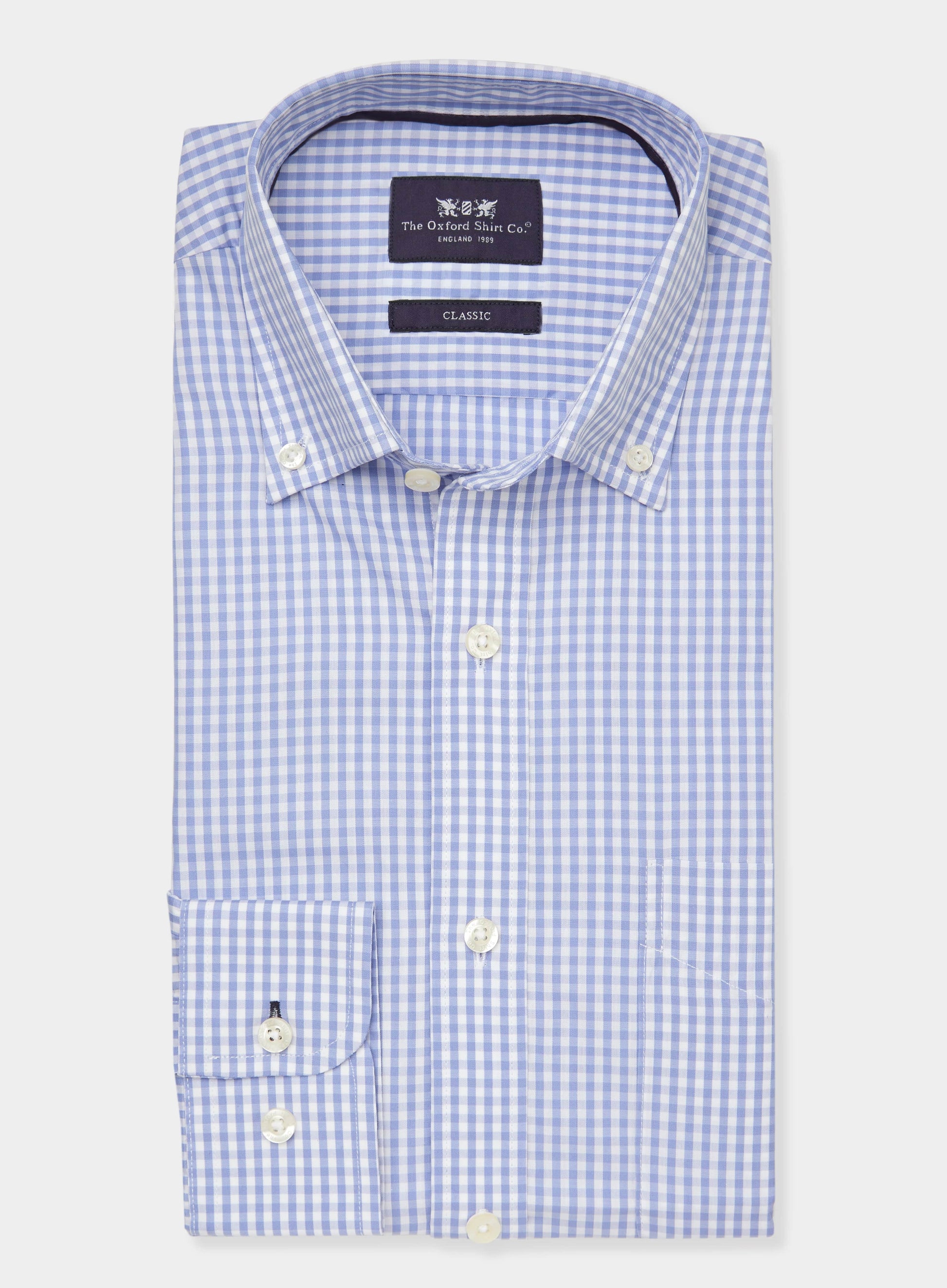Button Down Shirt in Pale Blue Gingham
