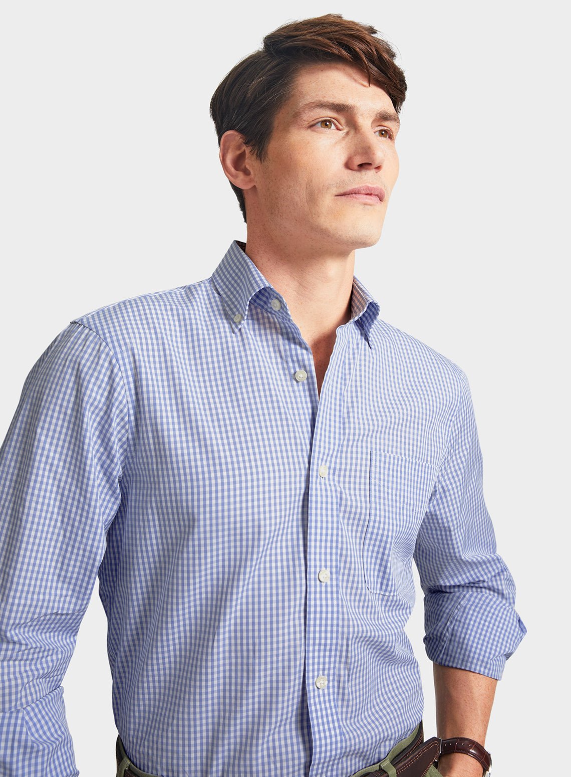 Button Down Shirt in Pale Blue Gingham