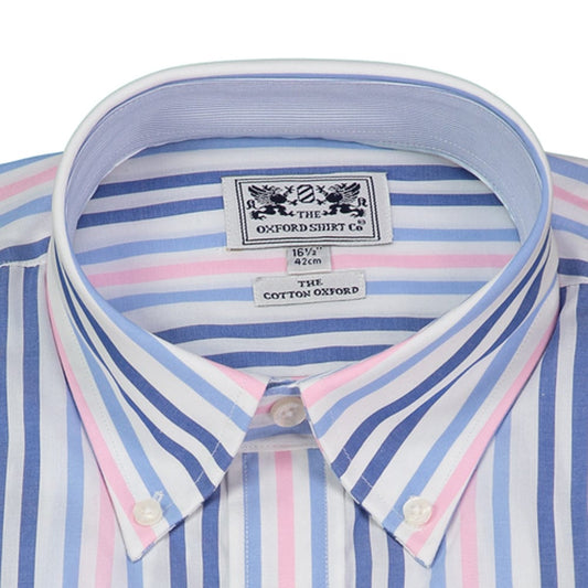 Button Down Shirt in Pink and Blue Multi Stripe