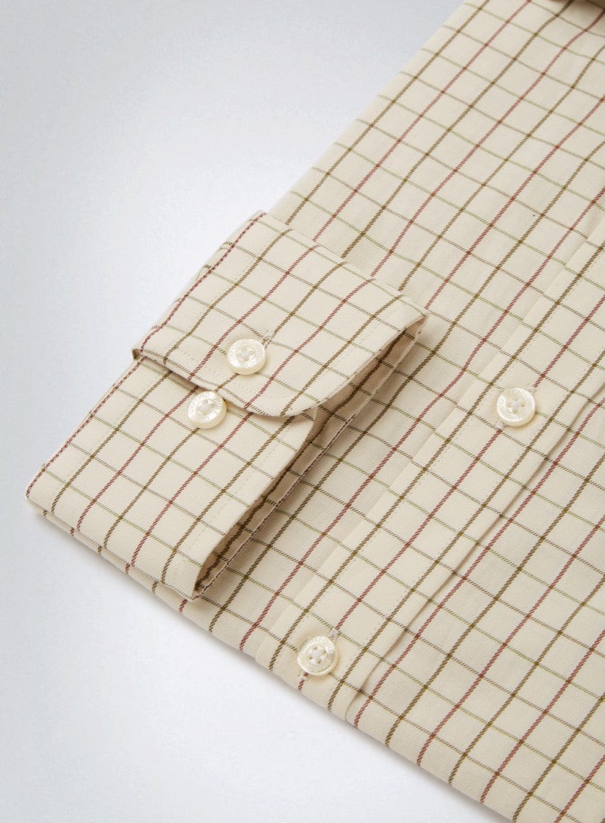 Button Down Tattersall Shirt in Beige and Green Check