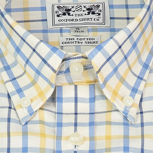 Button Down Tattersall Shirt in Blue and Yellow Check