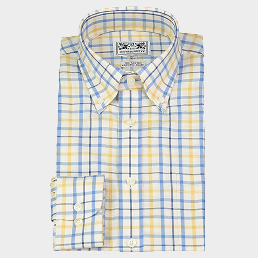 Button Down Tattersall Shirt in Blue and Yellow Check