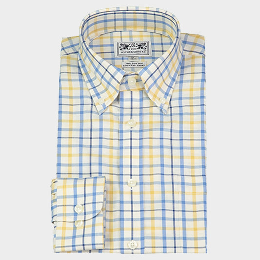 Button Down Tattersall Shirt in Blue and Yellow Check