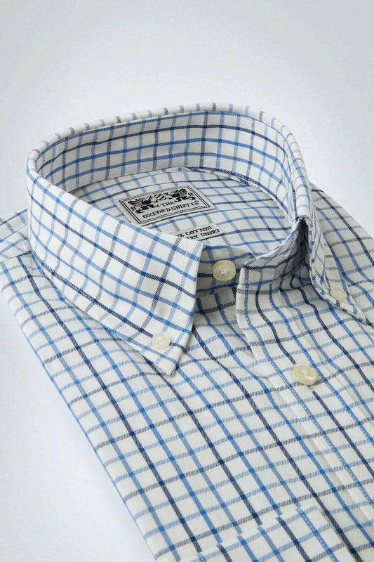Button Down Tattersall Shirt in Blue Check