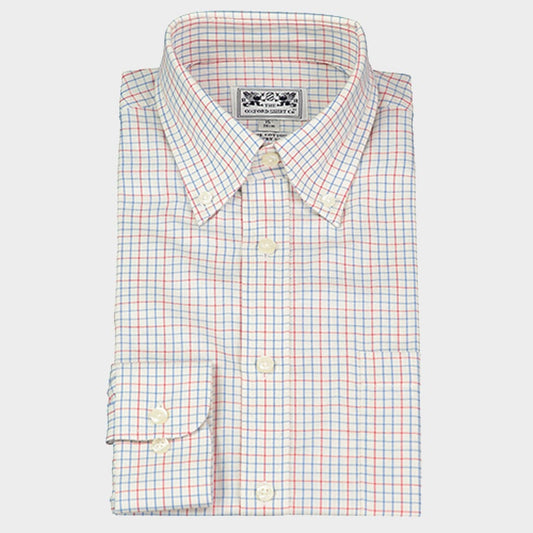 Button Down Tattersall Shirt in Fine Red and Blue Check