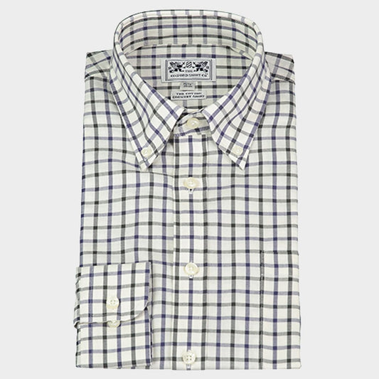 Button Down Tattersall Shirt in Navy and Green Check