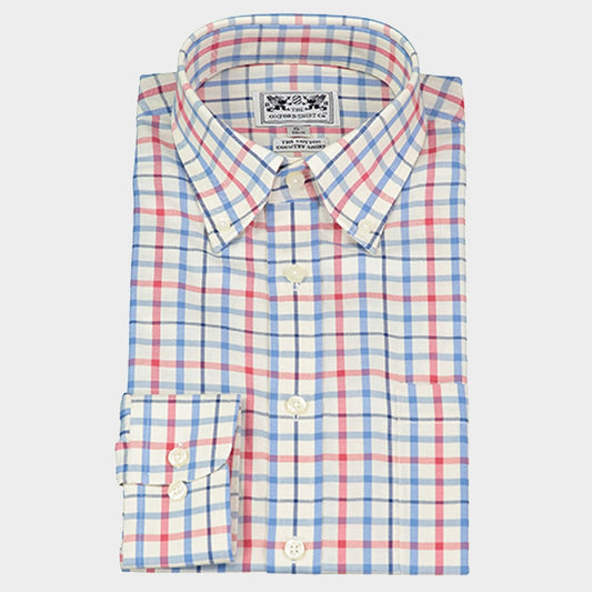 Button Down Tattersall Shirt in Red and Blue Check