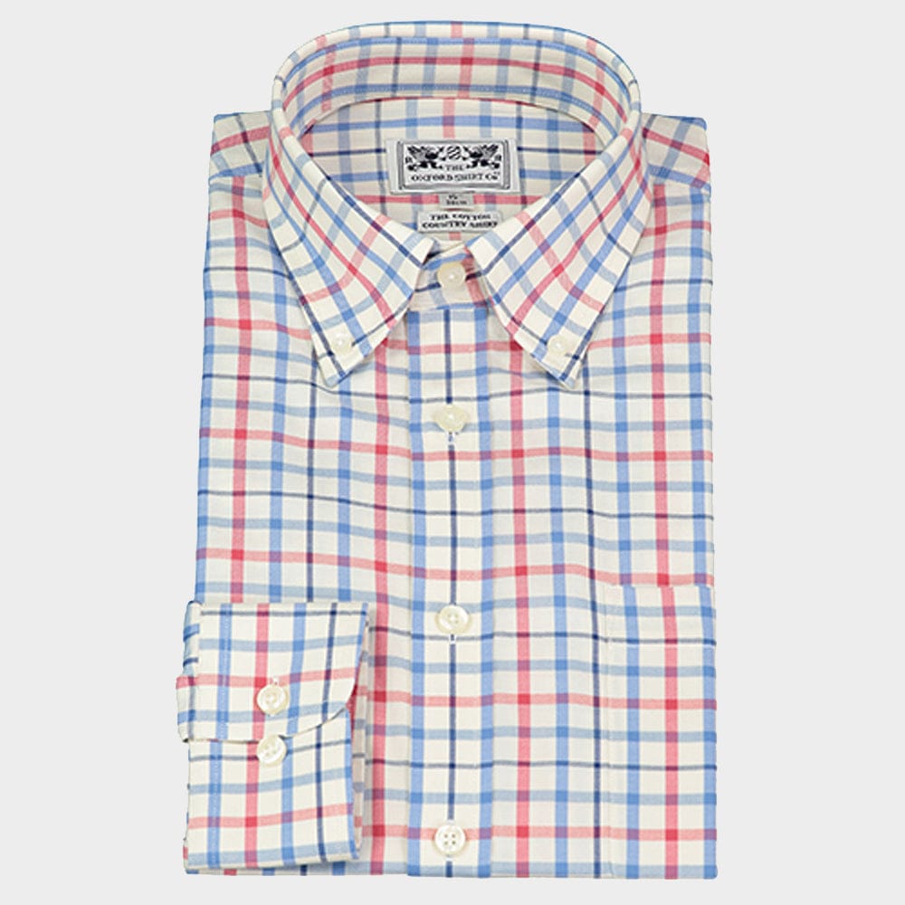 Button Down Tattersall Shirt in Red and Blue Check