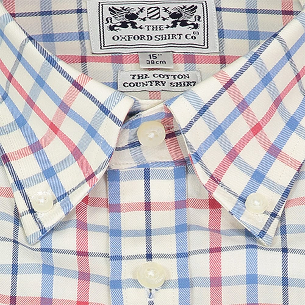 Button Down Tattersall Shirt in Red and Blue Check