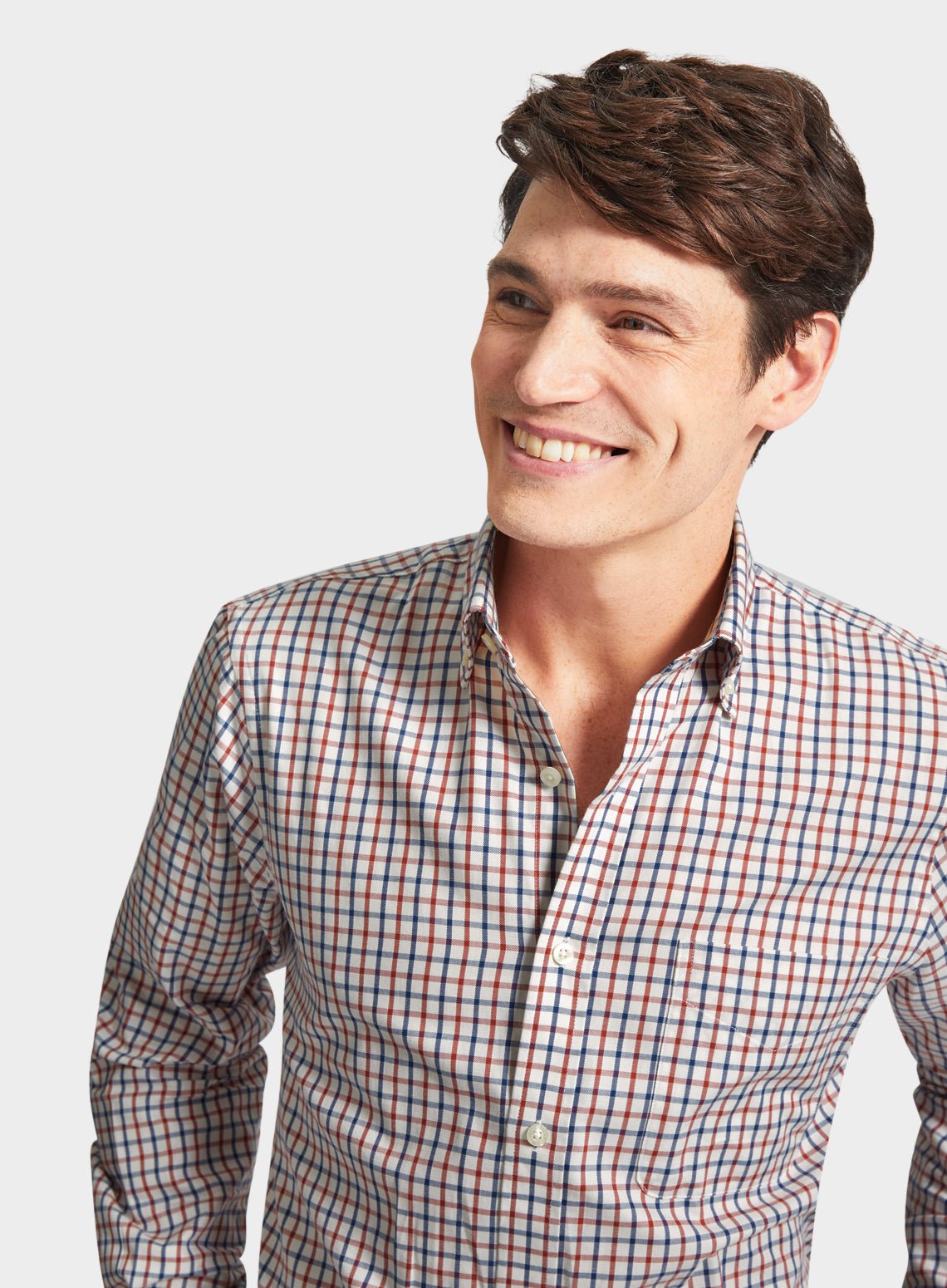 Button Down Tattersall Shirt in Red and Navy Check