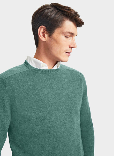 Mens Cashmere Crew Neck Jumper in Green Oxford Shirt Co