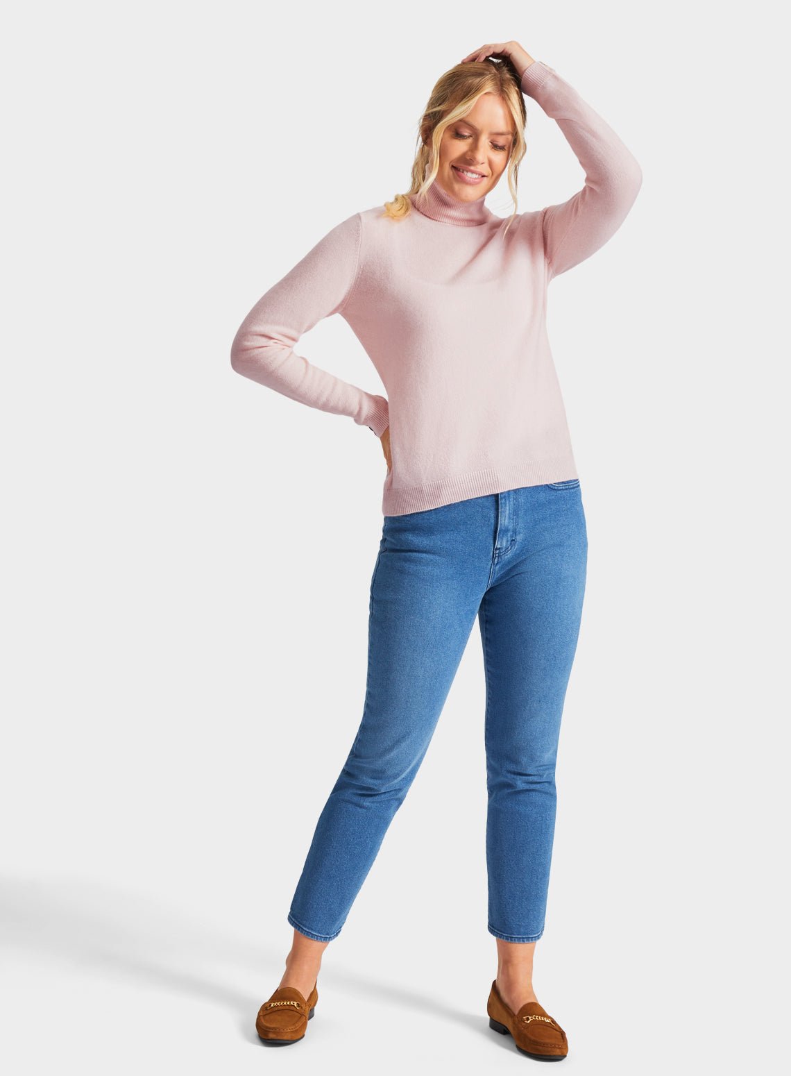 Cashmere Roll Neck in Pastel Pink