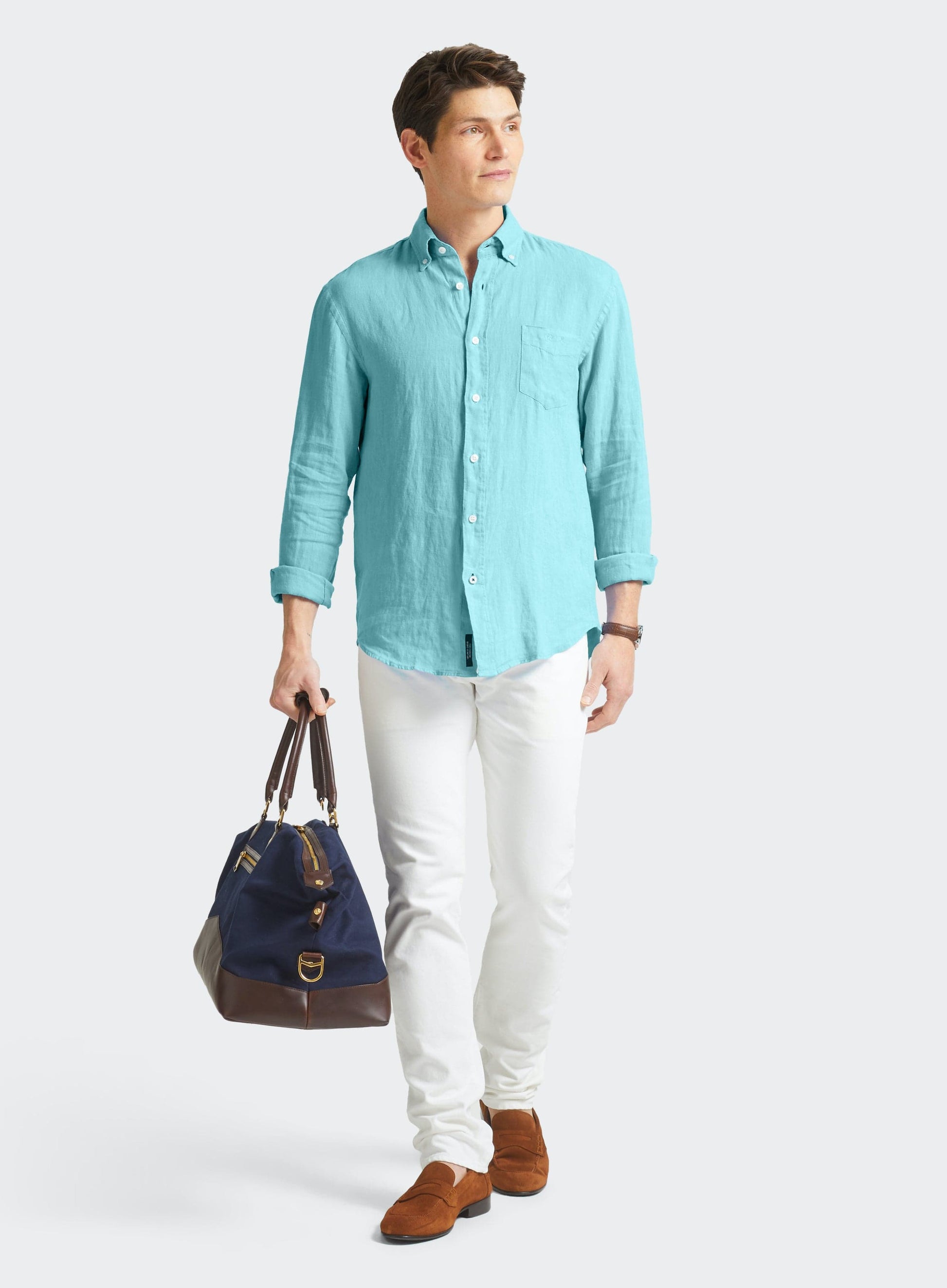 Classic Fit Linen Shirt in Aqua