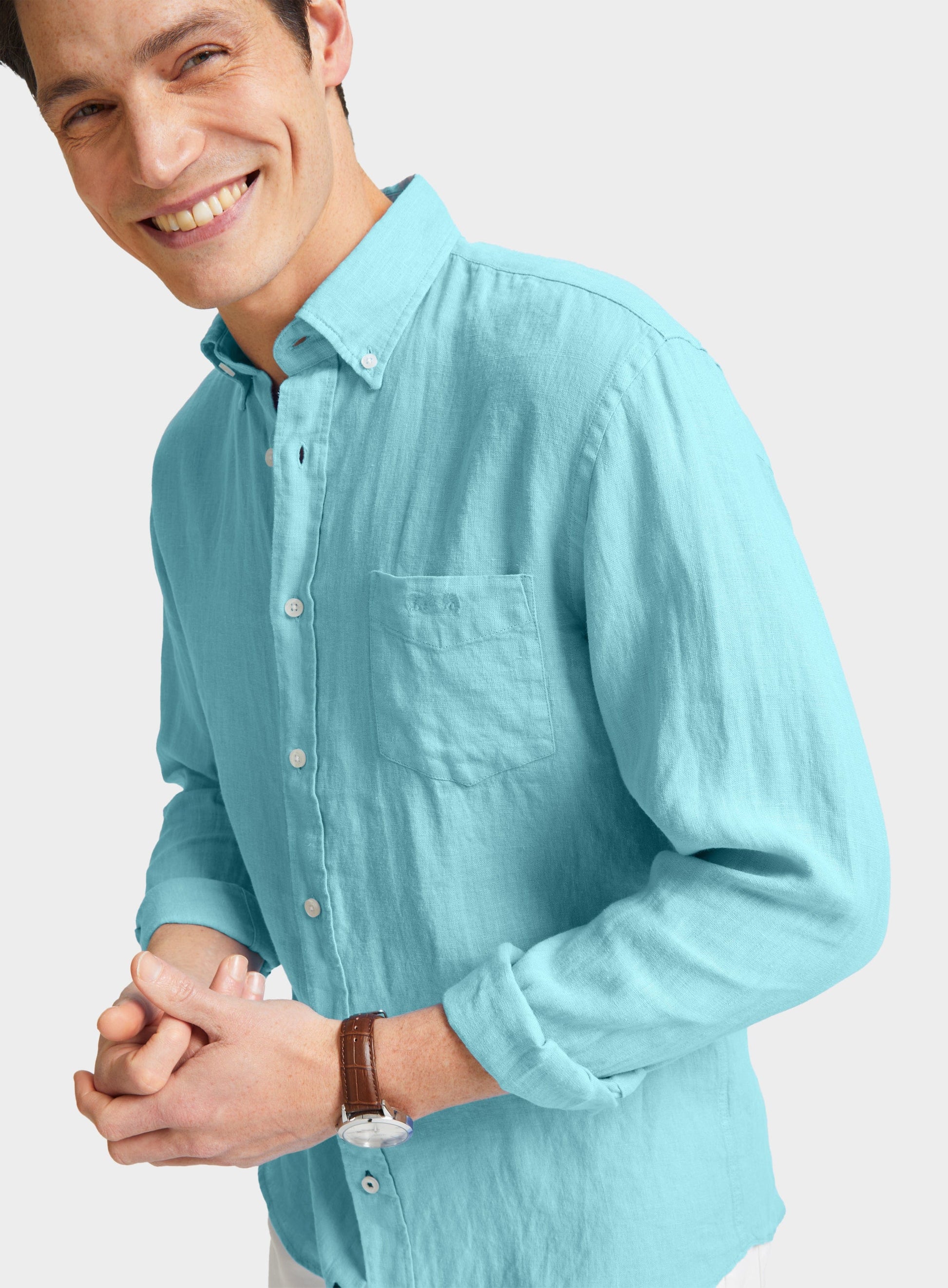 Classic Fit Linen Shirt in Aqua