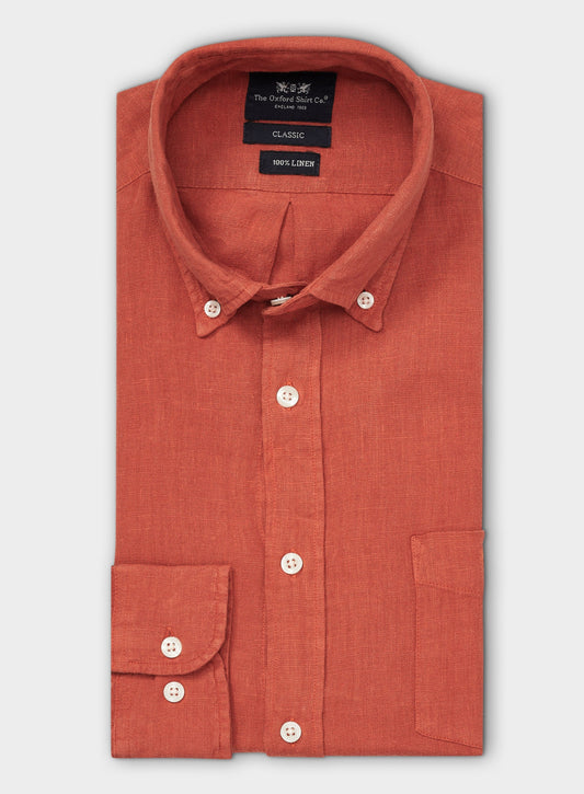 Classic Fit Linen Shirt in Rust