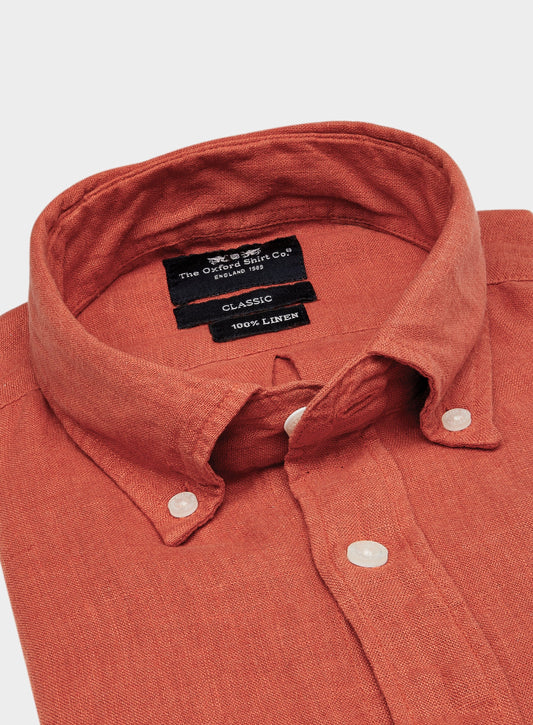 Classic Fit Linen Shirt in Rust