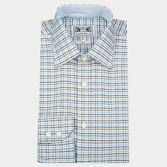Classic Shirt in Blue Multi and Brown Check