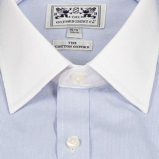 Classic Shirt in Fine Blue Stripe with White Collar
