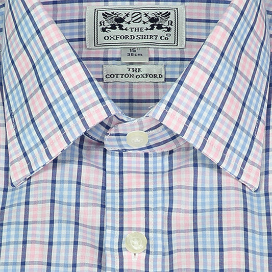 Classic Shirt in Fine Navy and Pink Check