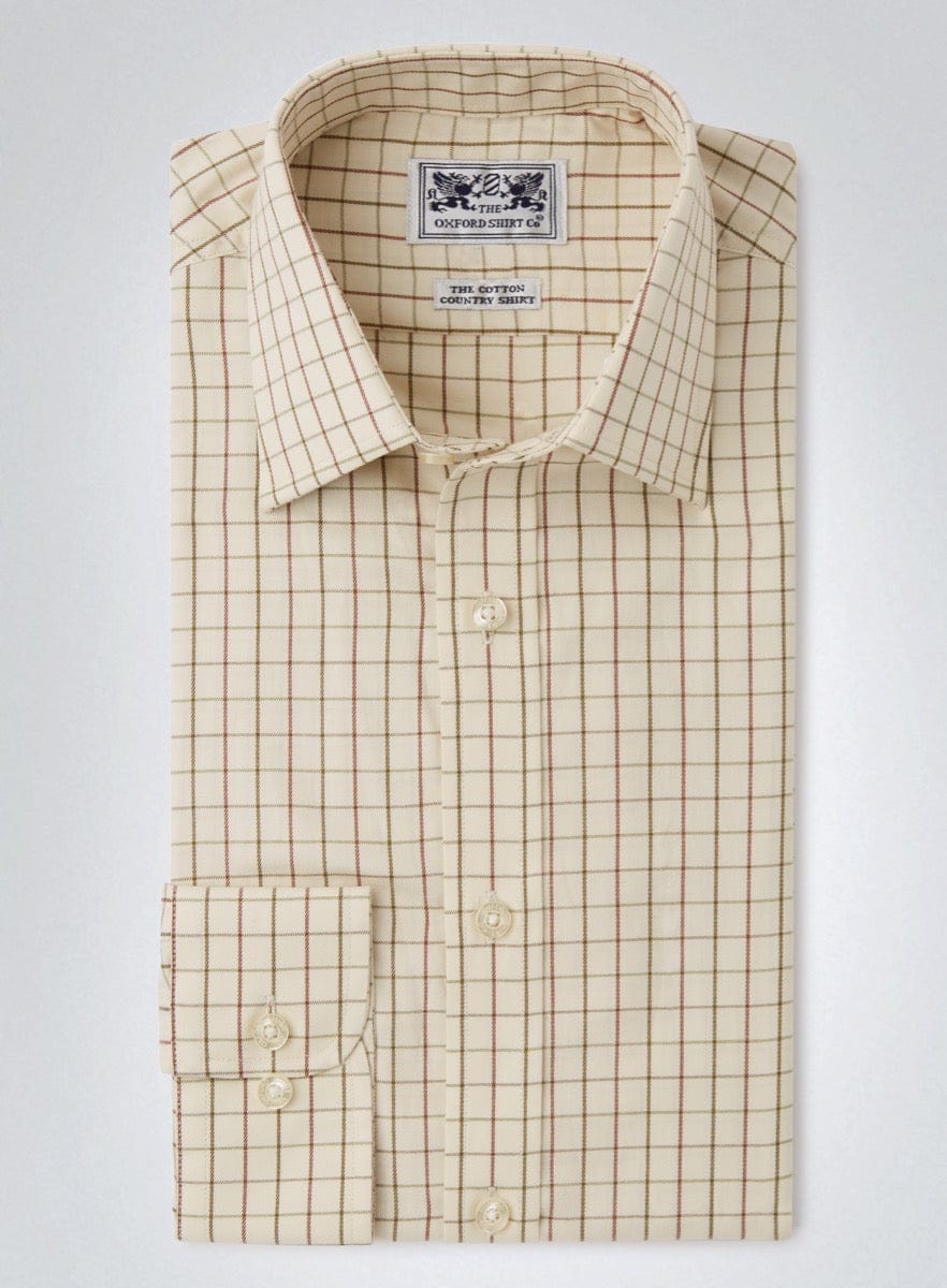 Classic Tattersall Shirt in Beige and Green Check
