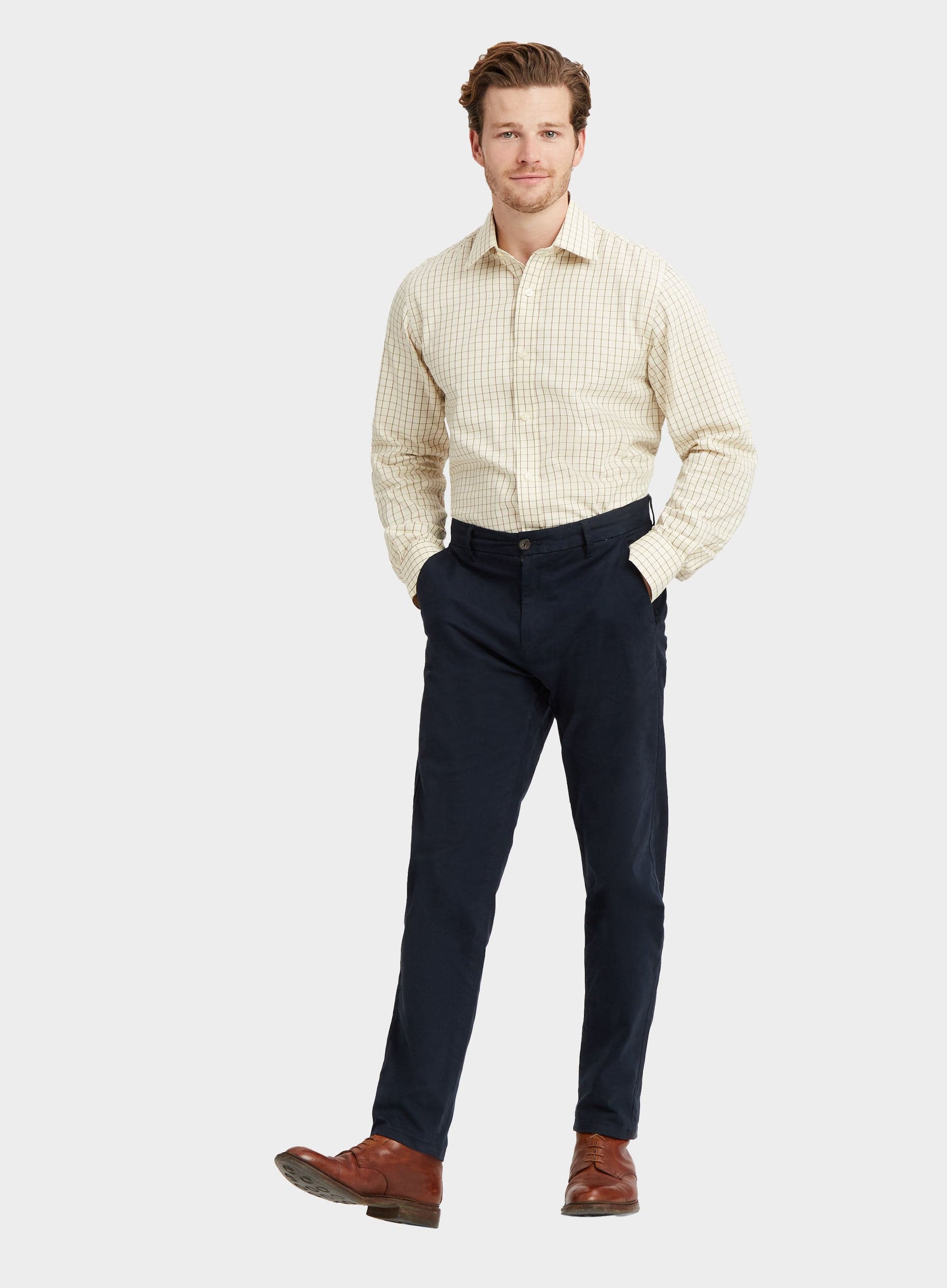 Classic Tattersall Shirt in Beige and Green Check