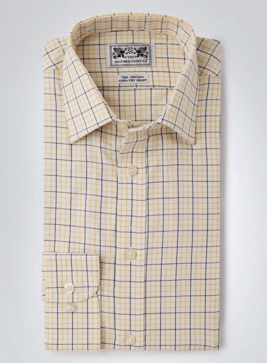 Classic Tattersall Shirt in Fine Yellow and Blue Check