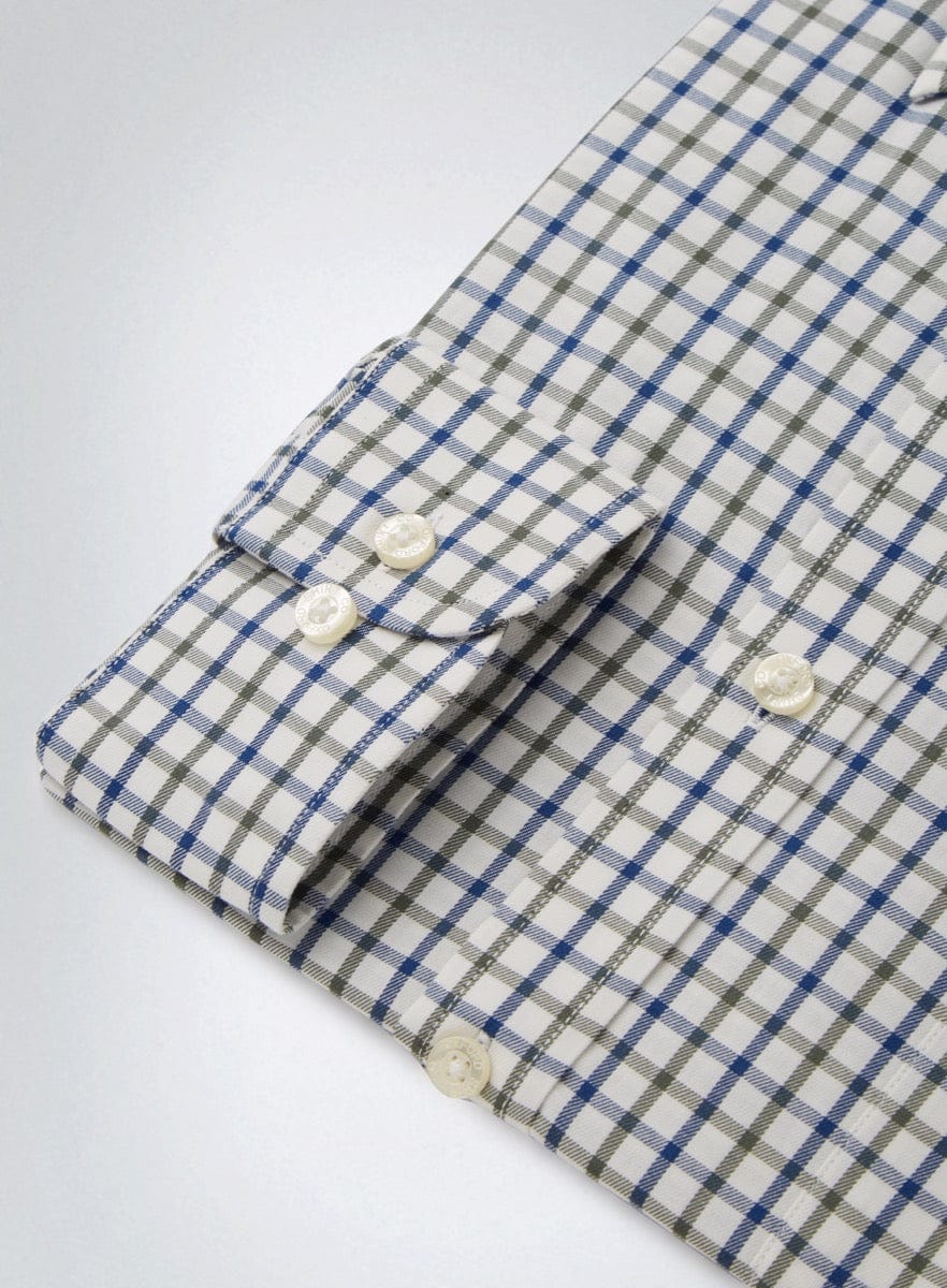 Mens Classic Tattersall Shirt in Green and Blue Check - Oxford Shirt Co.